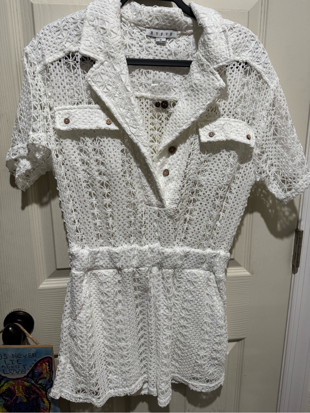 Hyfve White Crochet Collared Romper Size S NWOT